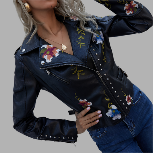 ISABELLE |ELEGANTE CHAQUETA DE CUERO CON ESTAMPADO FLORAL